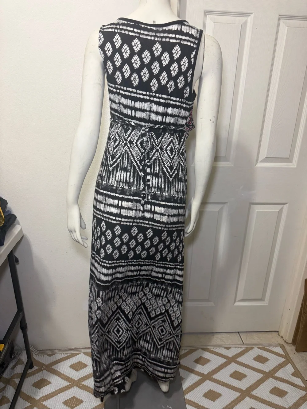 Justice Black/White Geometric Scoop Neck Layered Stretch Maxi Dress Teens 18